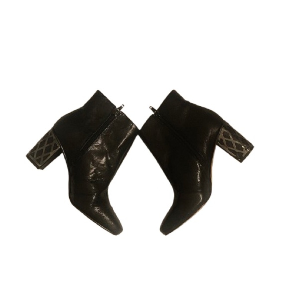 Elegant Unique Black Ankle Boots with Chrome Heel